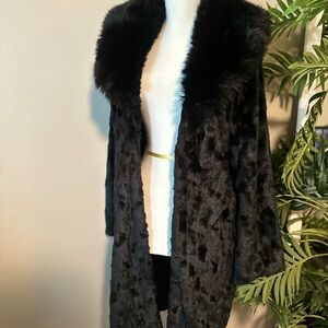 Luxury faux fur black coat| plush wide collar coat |luxury fur coat black